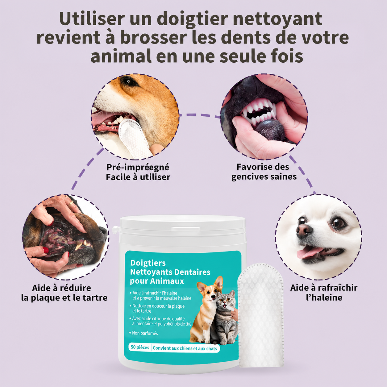 Doigtiers Nettoyants Dentaires pour Chien & Chat